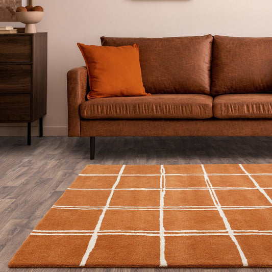 Albany Grid Rust Rug - Love - Rugs alternate image