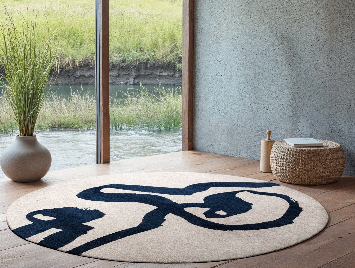 Louis De Poortere Craft Ribbon Sea Ink 9849 Round Rug