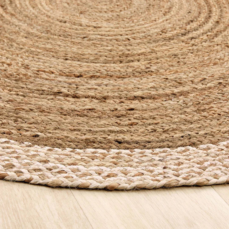 Origins Jute Border Natural White Round Rug