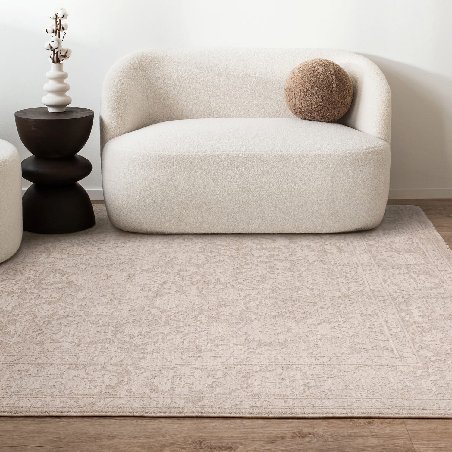 Laurent rug in a neutral living room setting