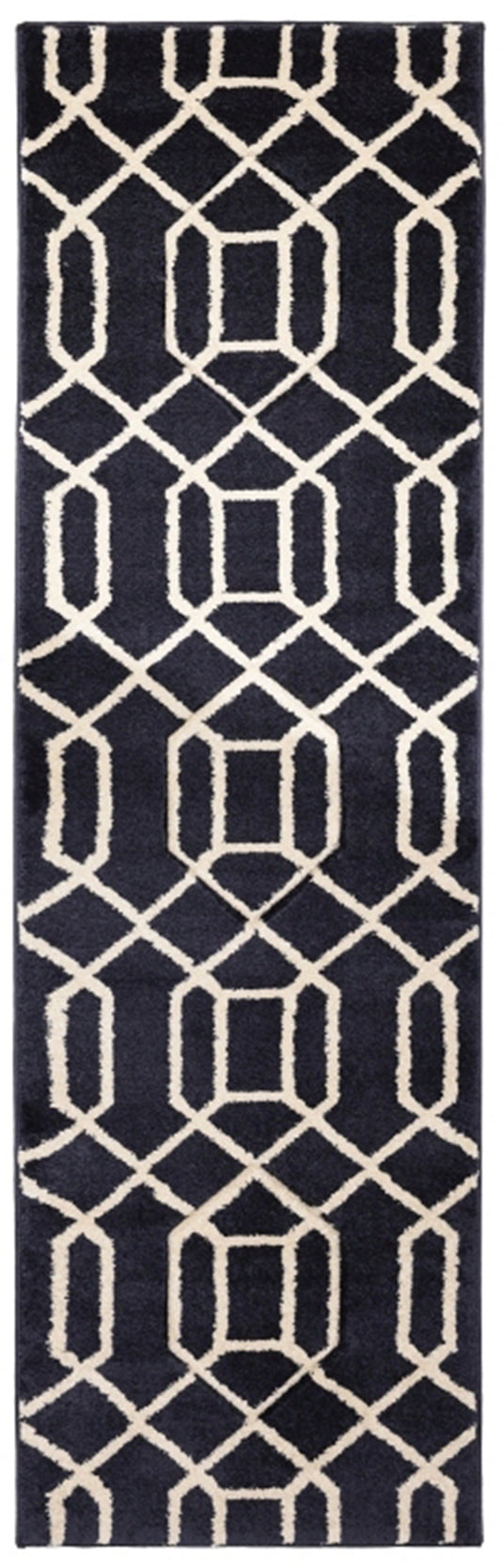Newport Lattice Navy Runner Rug - Love-Rugs