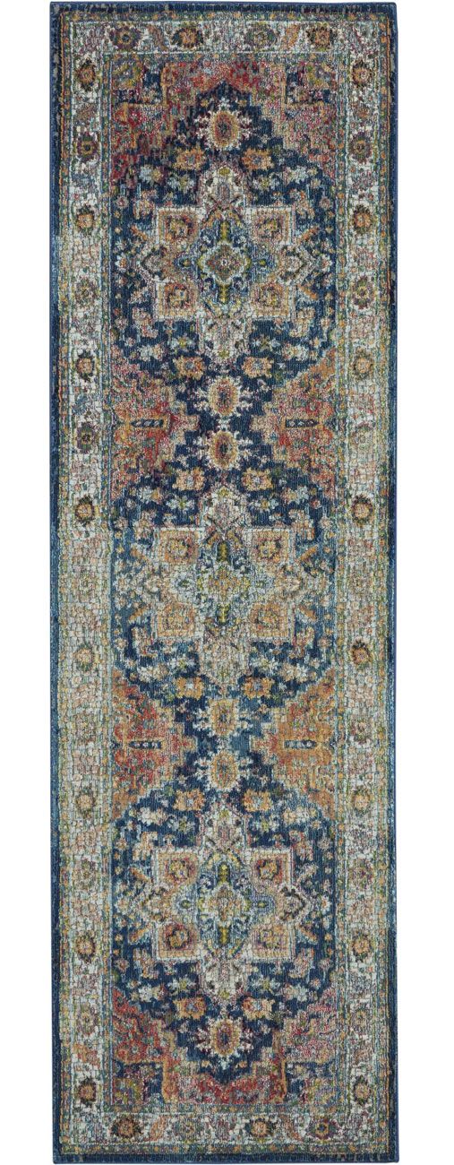 Nourison Ankara ANR11 Blue Medallion Runner Rug - Love-Rugs