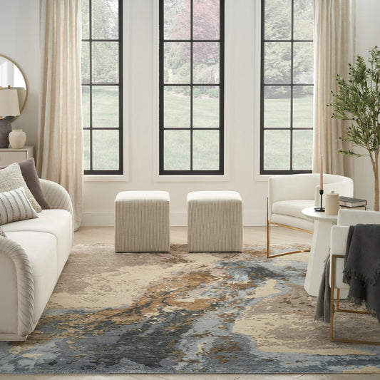 Nourison Silk Shadows SHA23 Beige Blue Rug - Love - Rugs alternate image