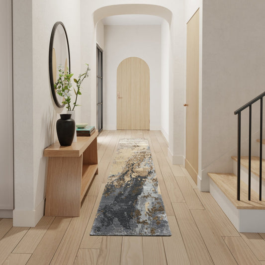 Nourison Silk Shadows SHA23 Beige Blue Runner Rug - Love - Rugs alternate image