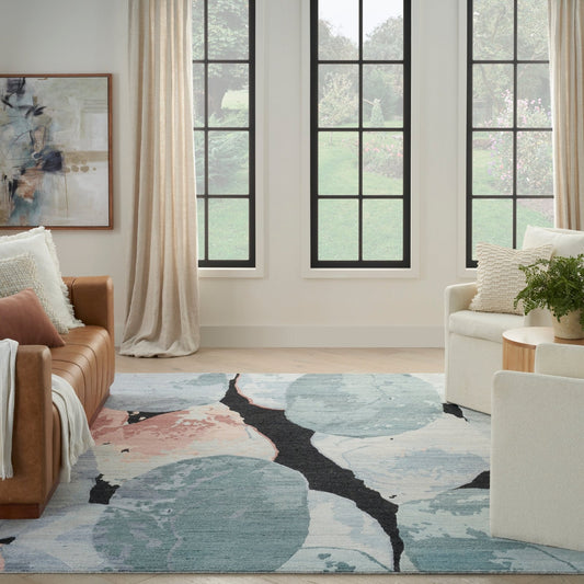 Nourison Silk Shadows SHA25 Blue Pink Rug - Love - Rugs alternate image
