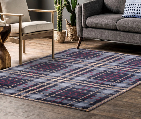 Tartan Check Blue Rug - Love - Rugs alternate image