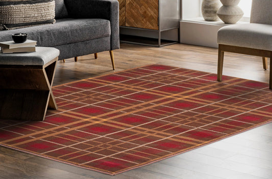 Tartan Check Brown Rug - Love - Rugs alternate image