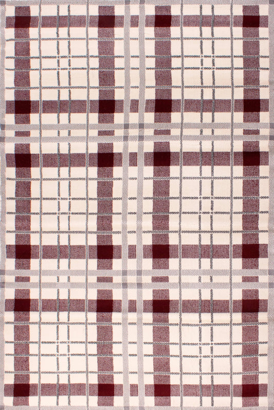 Tartan Check Cream/Red Rug - Love - Rugs