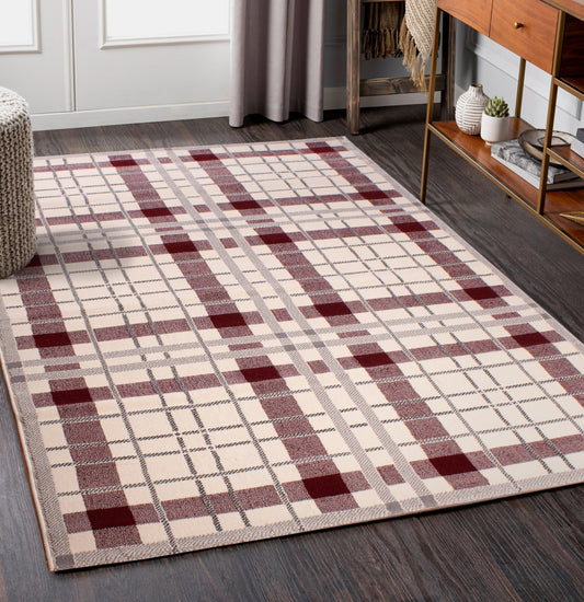 Tartan Check Cream/Red Rug - Love - Rugs alternate image