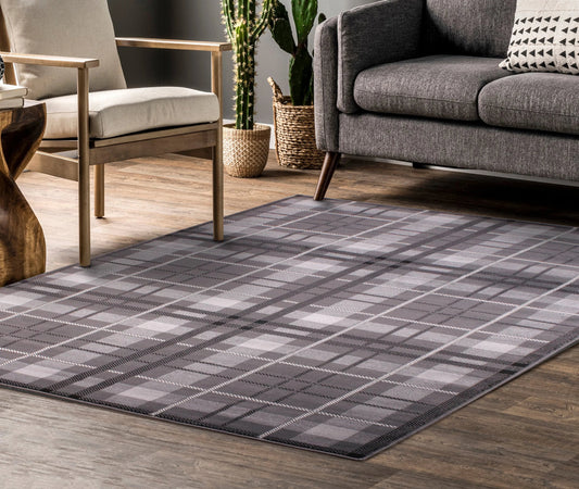 Tartan Check Grey Rug - Love - Rugs alternate image