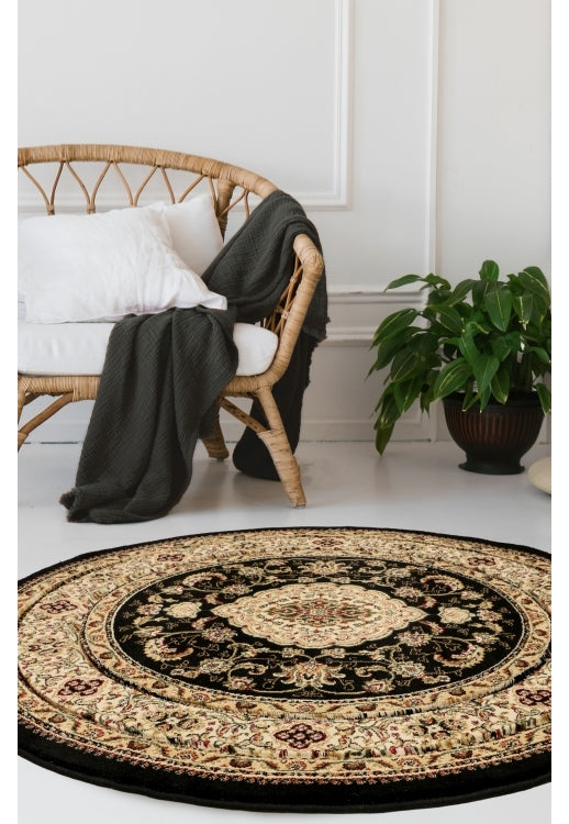 Victoria Traditional Black Round Rug