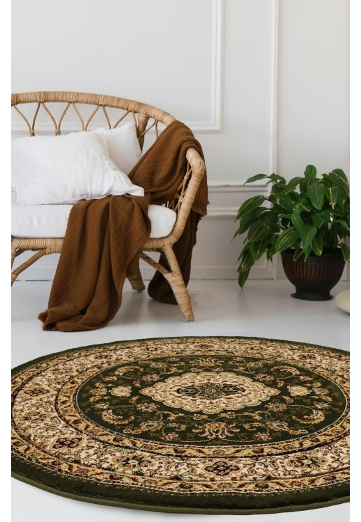 Victoria Traditional Green Round Rug
