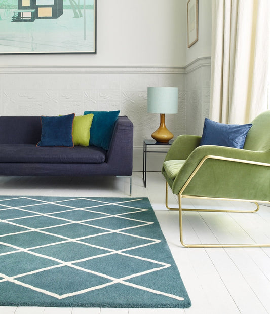 Albany Diamond Teal Grande Rug - Love-Rugs alternate image
