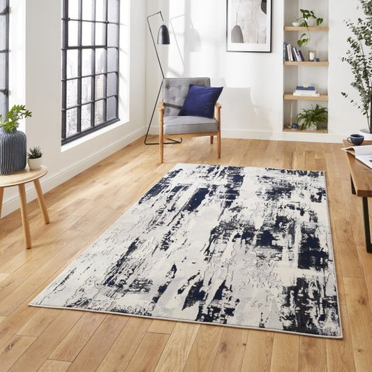 Apollo GR579 Grey/Navy Rug - Love-Rugs