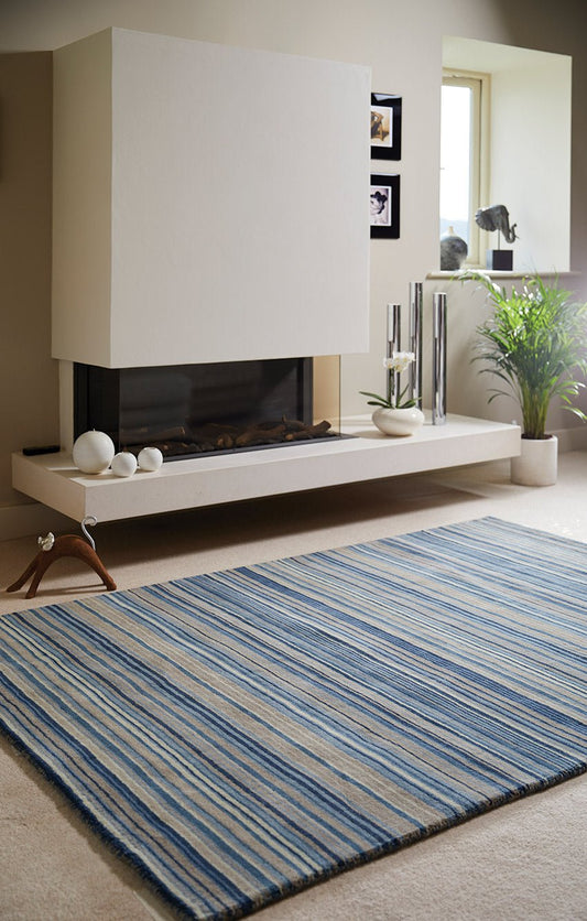 Fine Stripes Blue / Beige Rug - Love-Rugs alternate image