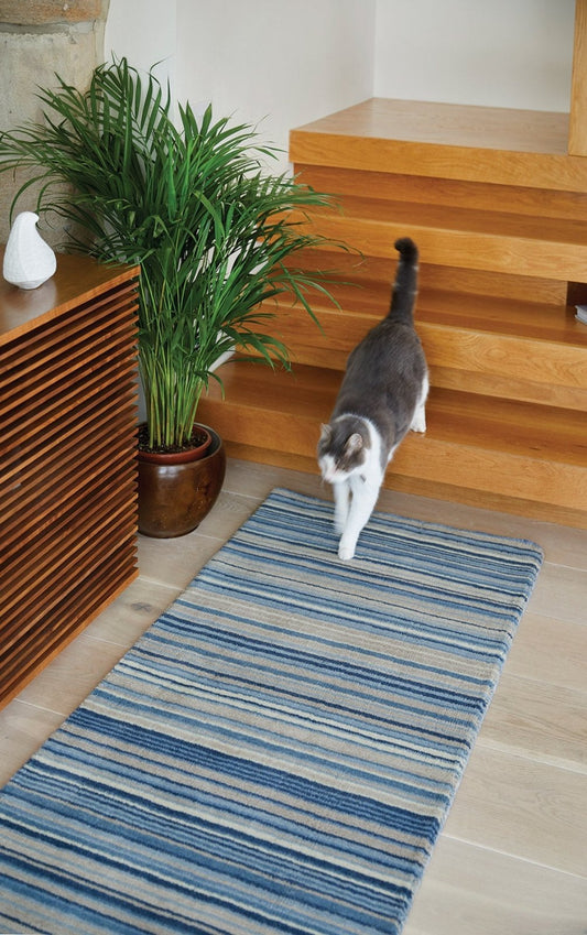 Fine Stripes Blue / Beige Runner Rug - Love-Rugs alternate image