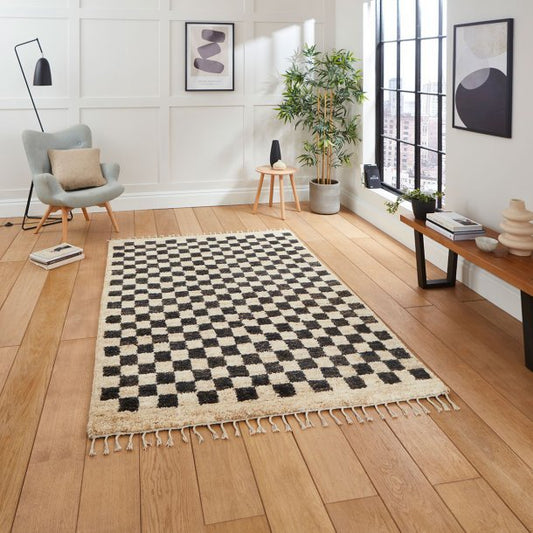 Hemp 25688 Shaggy Black/Beige Check Rug - Love-Rugs