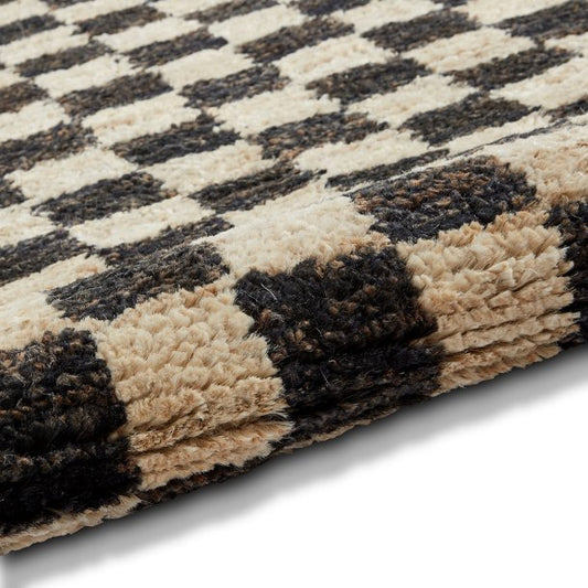 Hemp 25688 Shaggy Black/Beige Check Rug - Love-Rugs alternate image