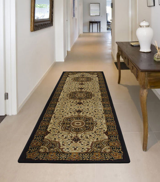 Heritage 4400 Black Cream Runner Rug - Love-Rugs
