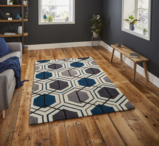 Hong Kong 7526 Grey Navy Rug - Love-Rugs