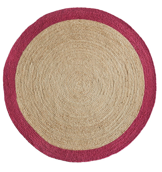 Jute Border Raspberry Round Rug - Love-Rugs