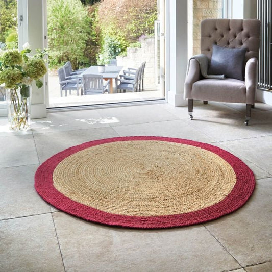 Jute Border Raspberry Round Rug - Love-Rugs alternate image
