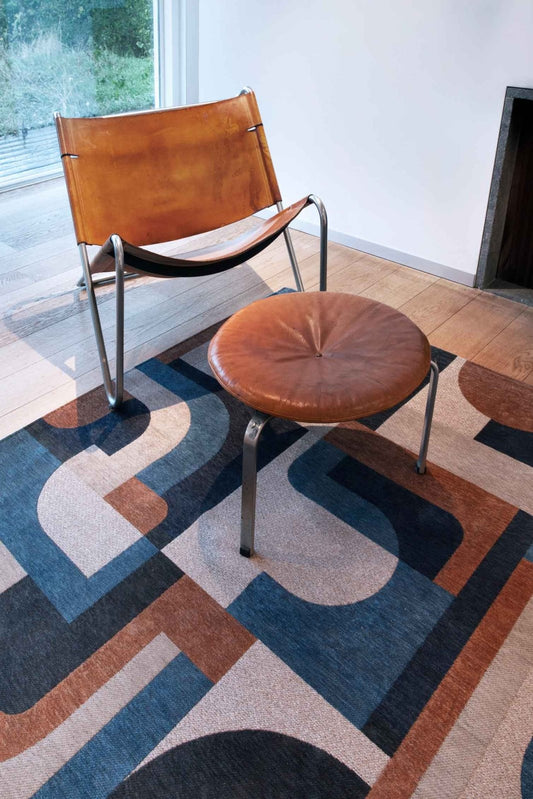 Louis De Poortere Nuance Module 9196 Camel Blue Rug - Love-Rugs