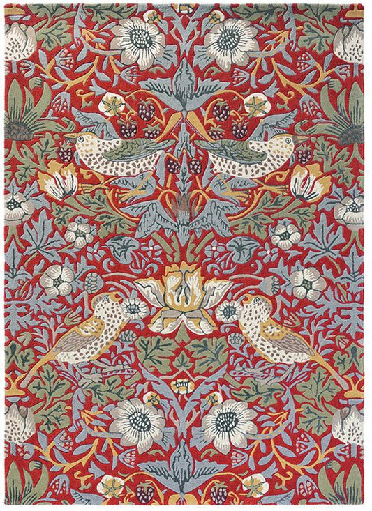 Morris & Co Strawberry Thief 027700 Crimson Rug - Love-Rugs
