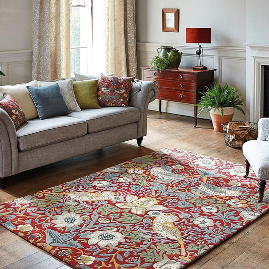 Morris & Co Strawberry Thief 027700 Crimson Rug - Love-Rugs alternate image