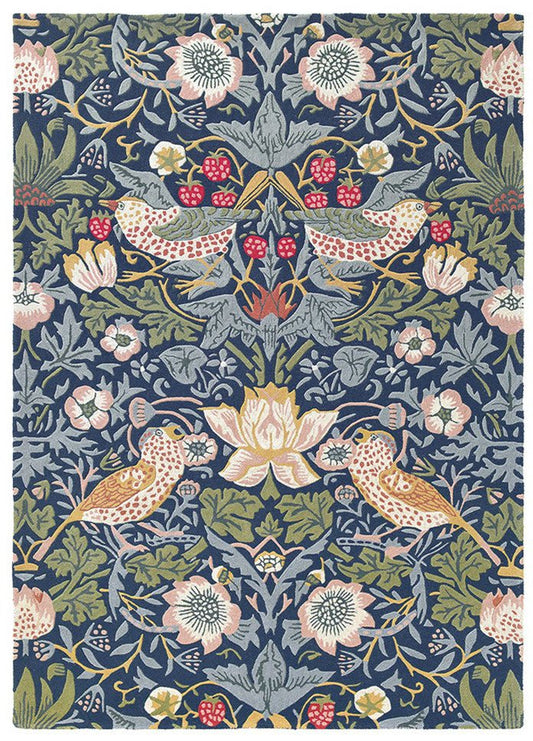 Morris & Co Strawberry Thief 027708 Indigo Rug - Love-Rugs