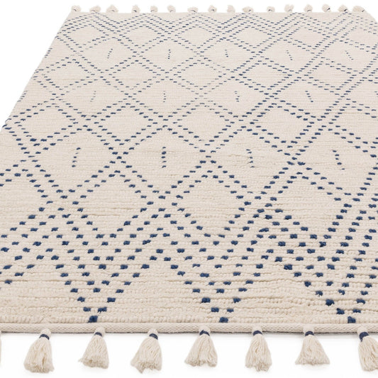 Nepal Cream/Blue Diamond Rug - Love-Rugs alternate image