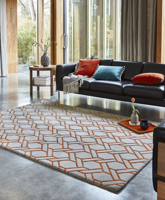 Nexus FL01 Fine Lines Silver Orange Rug - Love-Rugs alternate image