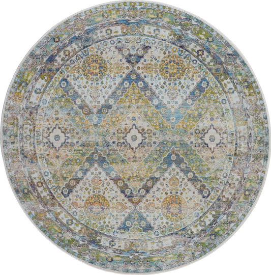 Nourison Ankara ANR07 Blue Green Circle Round Rug - Love-Rugs