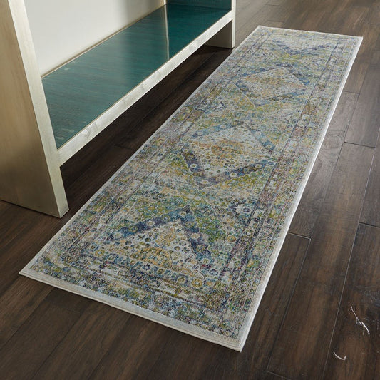 Nourison Ankara ANR07 Blue Green Runner Rug - Love-Rugs