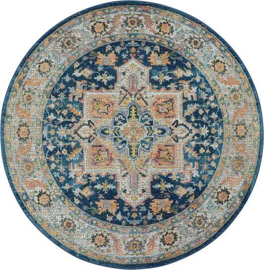 Nourison Ankara ANR11 Blue Medallion Round Rug - Love-Rugs