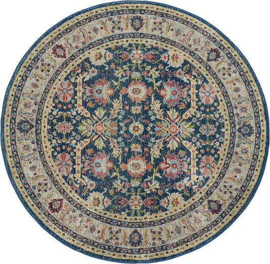 Nourison Ankara ANR13 Navy Multicolour Round Rug - Love-Rugs
