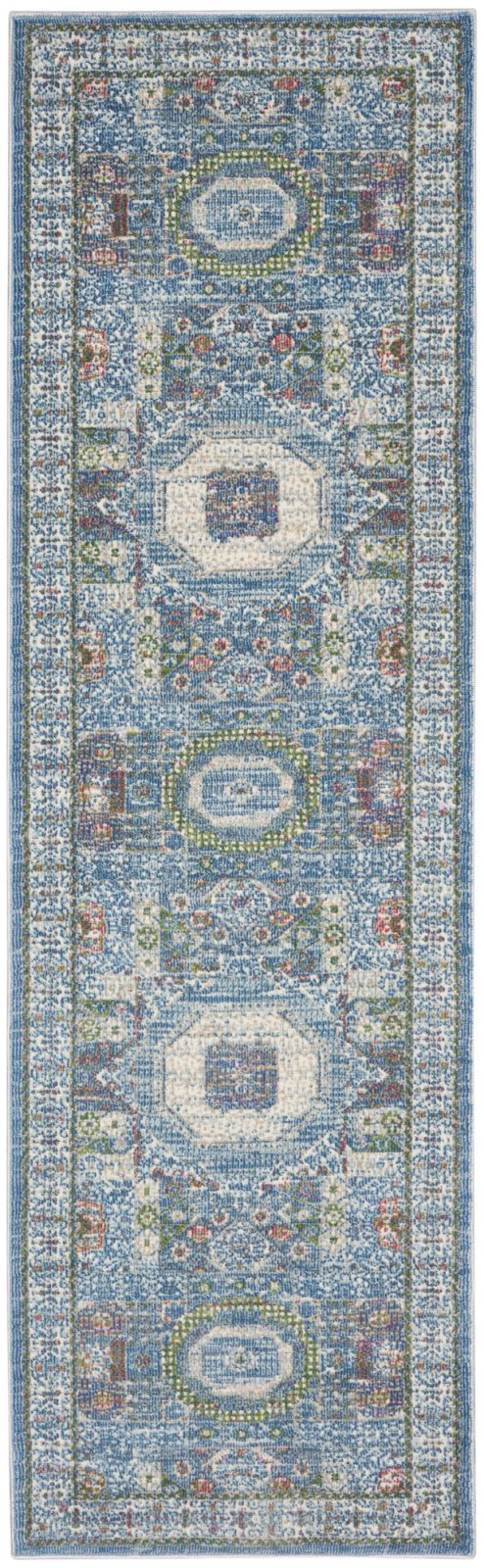Nourison Ankara ANR17 Ivory Light Blue Runner Rug - Love-Rugs