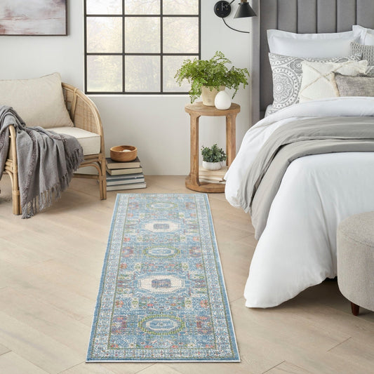 Nourison Ankara ANR17 Ivory Light Blue Runner Rug - Love-Rugs alternate image