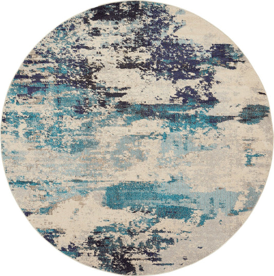 Nourison Celestial CES02 Ivory Teal Blue Round Rug - Love-Rugs