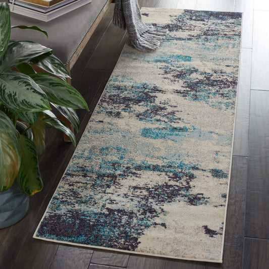 Nourison Celestial CES02 Ivory Teal Blue Runner Rug - Love-Rugs alternate image