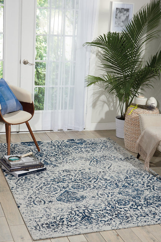 Nourison Damask Ivory Navy DAS06 IVNAV Rug - Love-Rugs