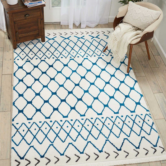 Nourison Kamala DS500 -White Blue Rug - Love-Rugs