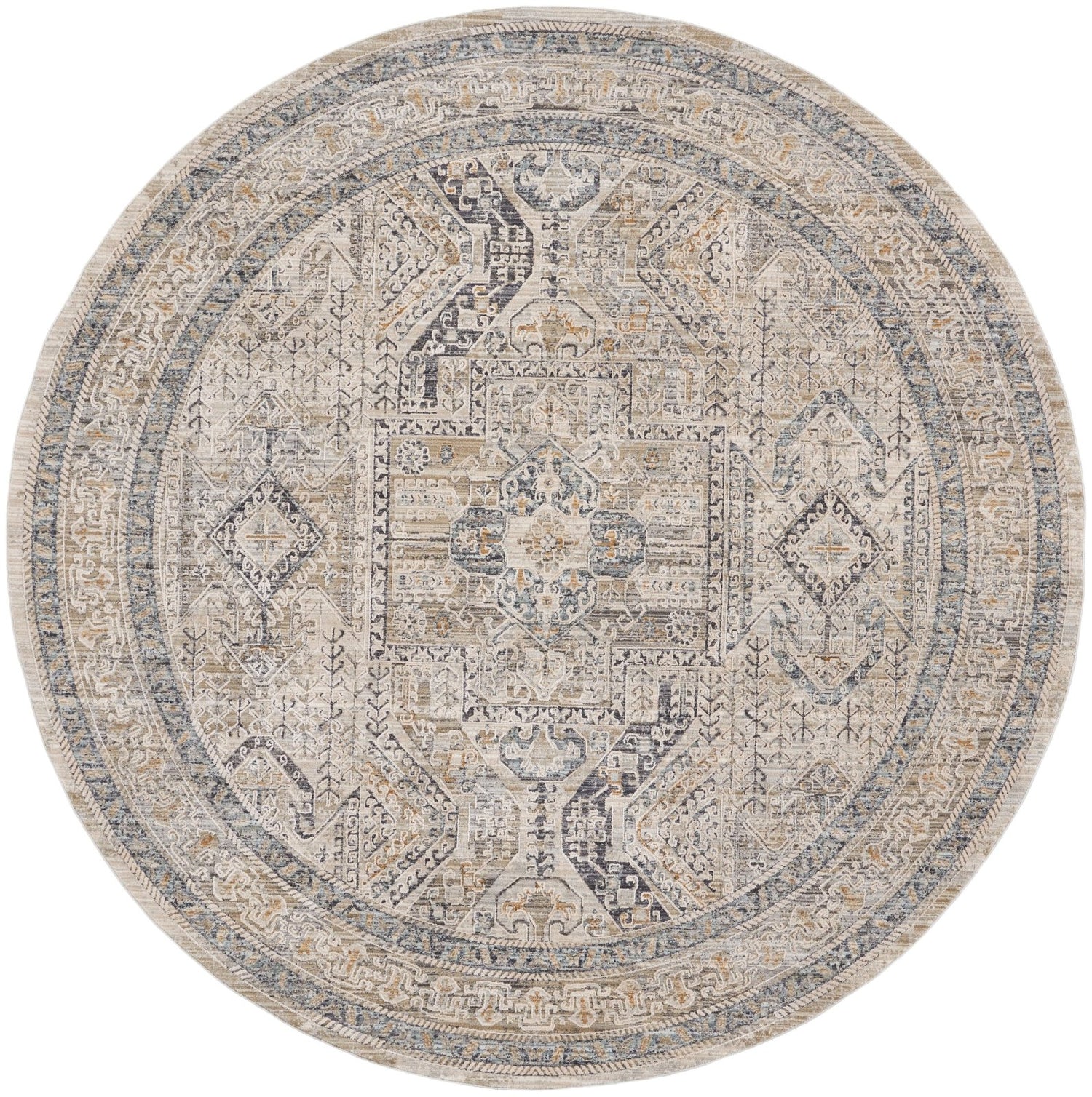 Nourison Lynx LNX01 Ivory Grey Blue Round Rug - Love-Rugs