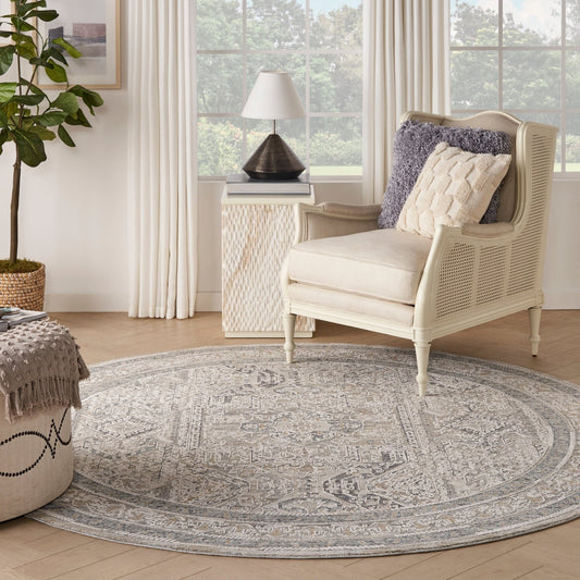 Nourison Lynx LNX01 Ivory Grey Blue Round Rug - Love-Rugs