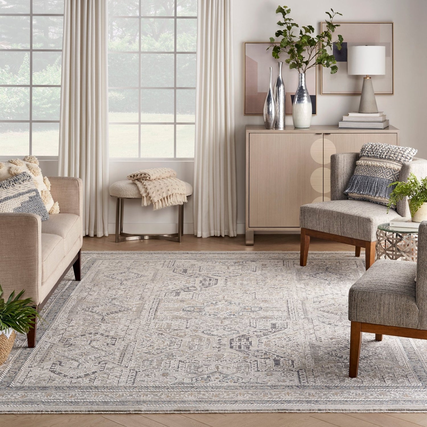 Nourison Lynx LNX01 Ivory Grey Blue Rug - Love-Rugs