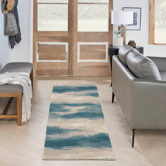 Nourison Maxell MAE06 Ivory Teal Runner Rug - Love-Rugs alternate image