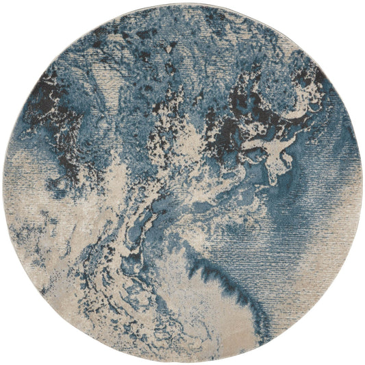Nourison Maxell MAE08 Ivory Teal Round Rug - Love-Rugs