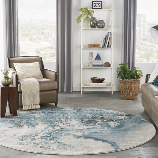Nourison Maxell MAE08 Ivory Teal Round Rug - Love-Rugs alternate image