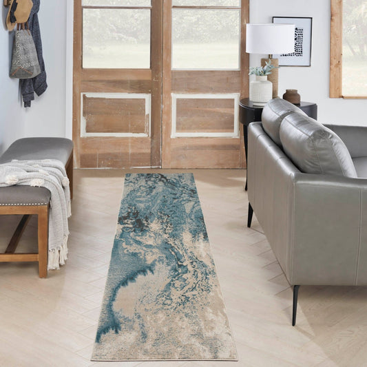 Nourison Maxell MAE08 Ivory Teal Runner Rug - Love-Rugs alternate image