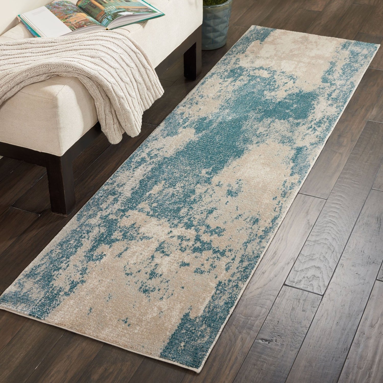 Nourison Maxell MAE13 Ivory Teal Runner Rug - Love-Rugs